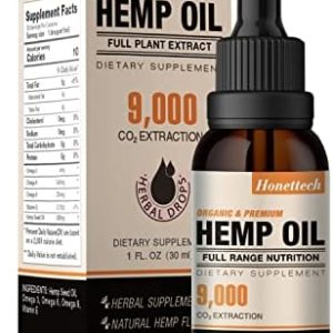 Honettech Premium Hemp Oil Drops – C02 Extraction – High Potency Best Cbdmd Cbdfx CBS CDB Gummy Bear for Adults – Low Sugar Candy Zero ÇBD Oil – Organically Grown in USA, Vegan, Non-GMO